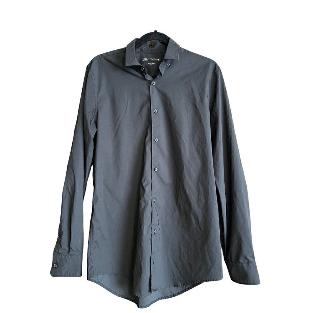 Zara Women's Long Sleeve Button Up Black Blouse, Medium, Slim Fit